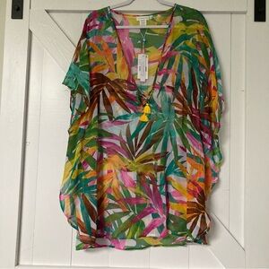 NWT Bleu Rod Beattie Swim cover up sheer tropical size S
